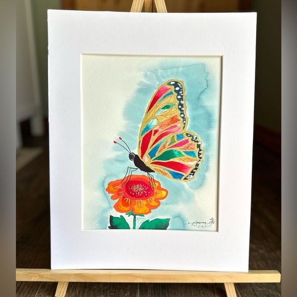 Other - Hand-Made New Watercolor Art Vibrant Butterfly